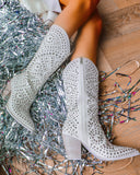 Ryleigh White Studded Boots - The Lace Cactus