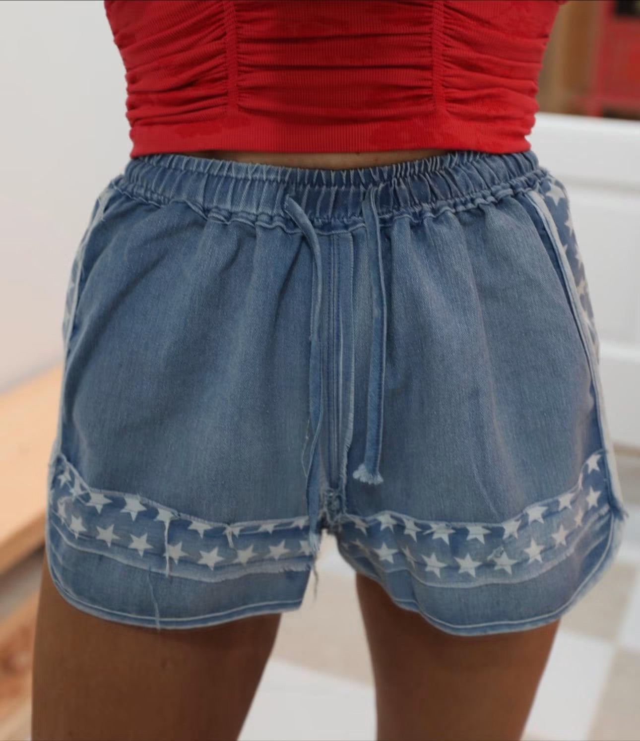 Washed Denim Star Short w/ Draw String