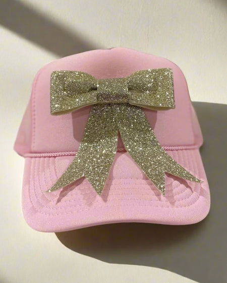 Pink & Pearls Rhinestone Bow Patch  Trucker Hat