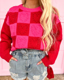 Red & Pink Checker Heart Sweater - The Lace Cactus