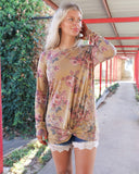 “KC” Mustard Floral Long Sleeve Top - The Lace Cactus