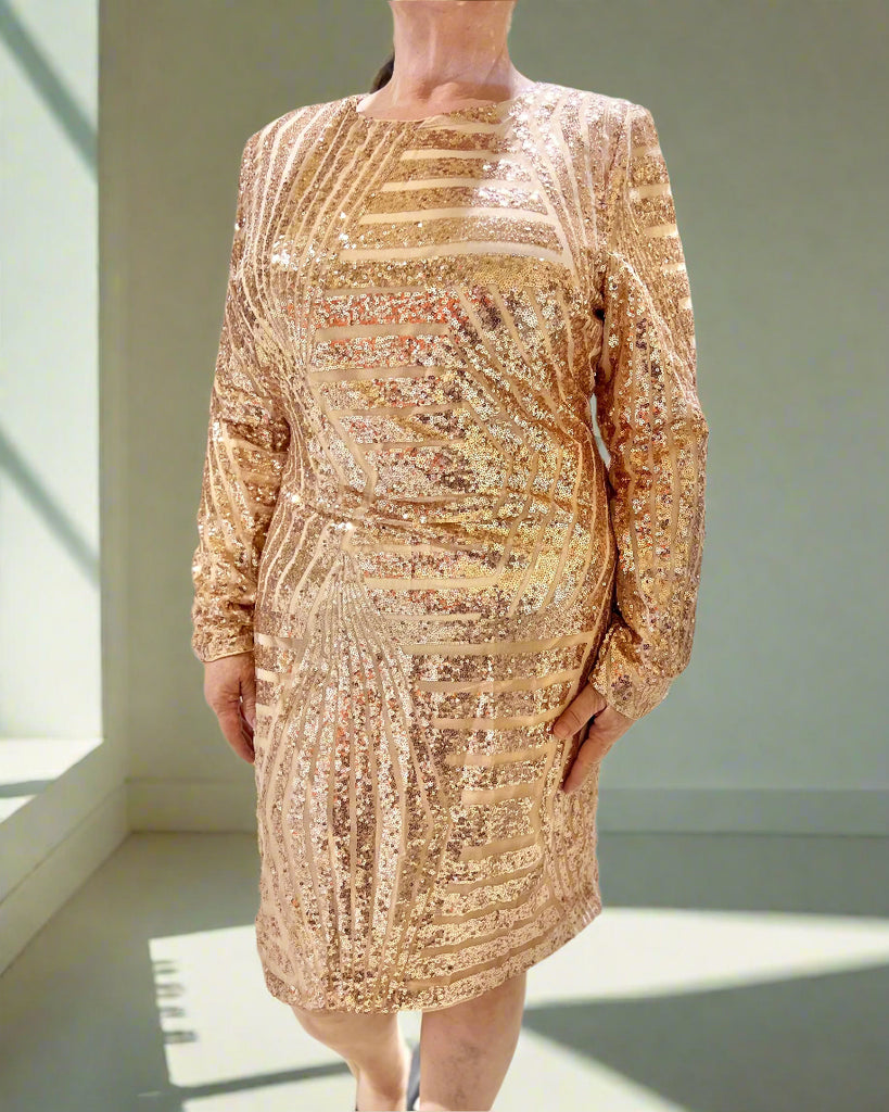 Rose Gold Sequin Dress w/ Open Back Detail Rose Gold Sequin Dress w/ Open Back Detail