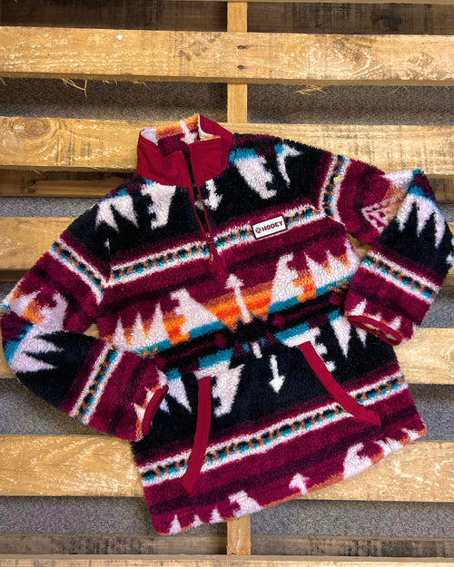 Hooey Burgundy Aztec Fleece Pullover Size: Youth Large - The Lace Cactus
