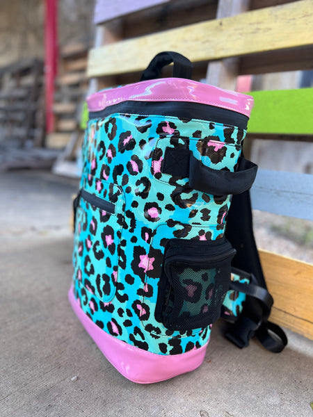 #29 Turquoise + Pink Big Backpack Cooler - The Lace Cactus