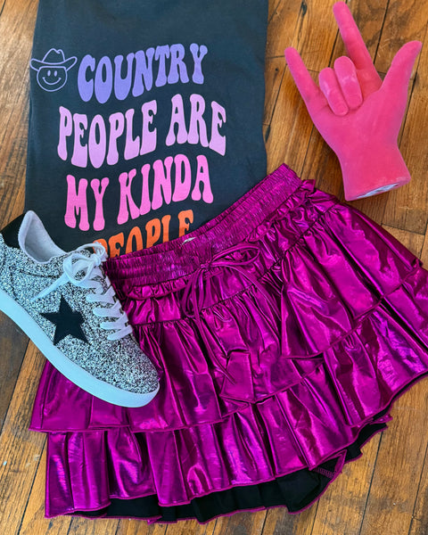 Party Like its Metallic Ruffle Skort-Purple