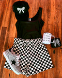 Black Checkered Denim Shorts