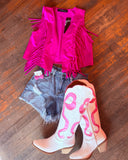 Pink Faux Leather Fringe Vest