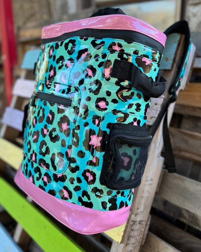 #29 Turquoise + Pink Big Backpack Cooler