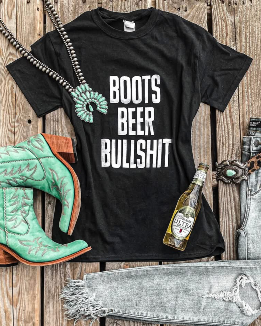 BOOTS, BEER AND BS TSHIRT