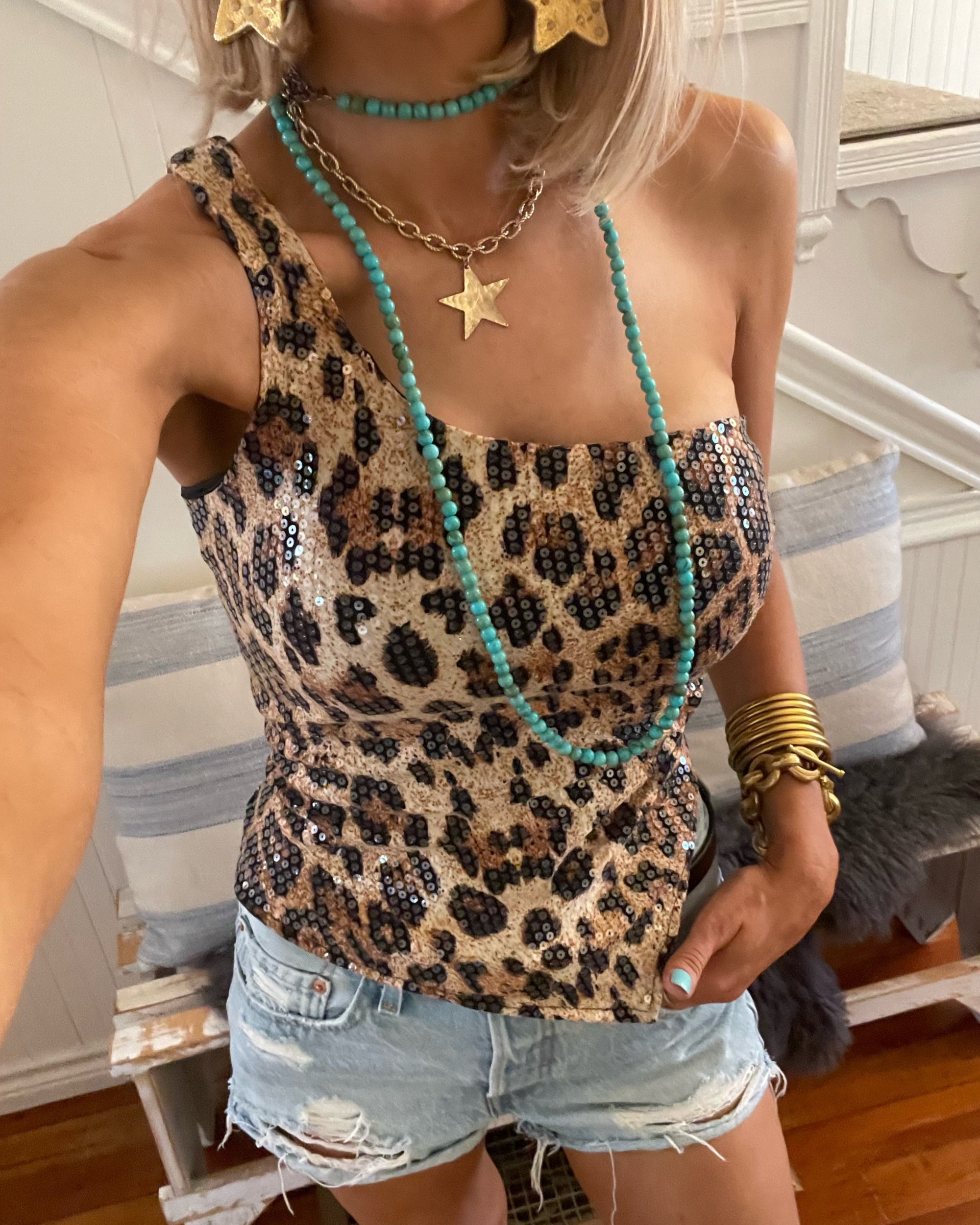 Friday Nights Leopard Sequin One Shoulder Top