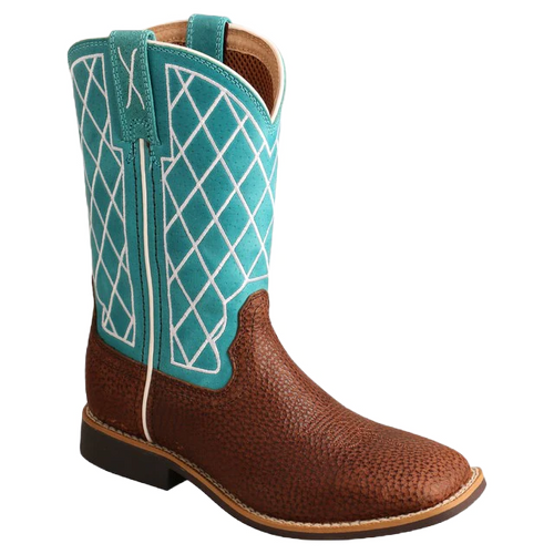 Twisted X Youth Teal Square Toe Boots Size: 5 - The Lace Cactus