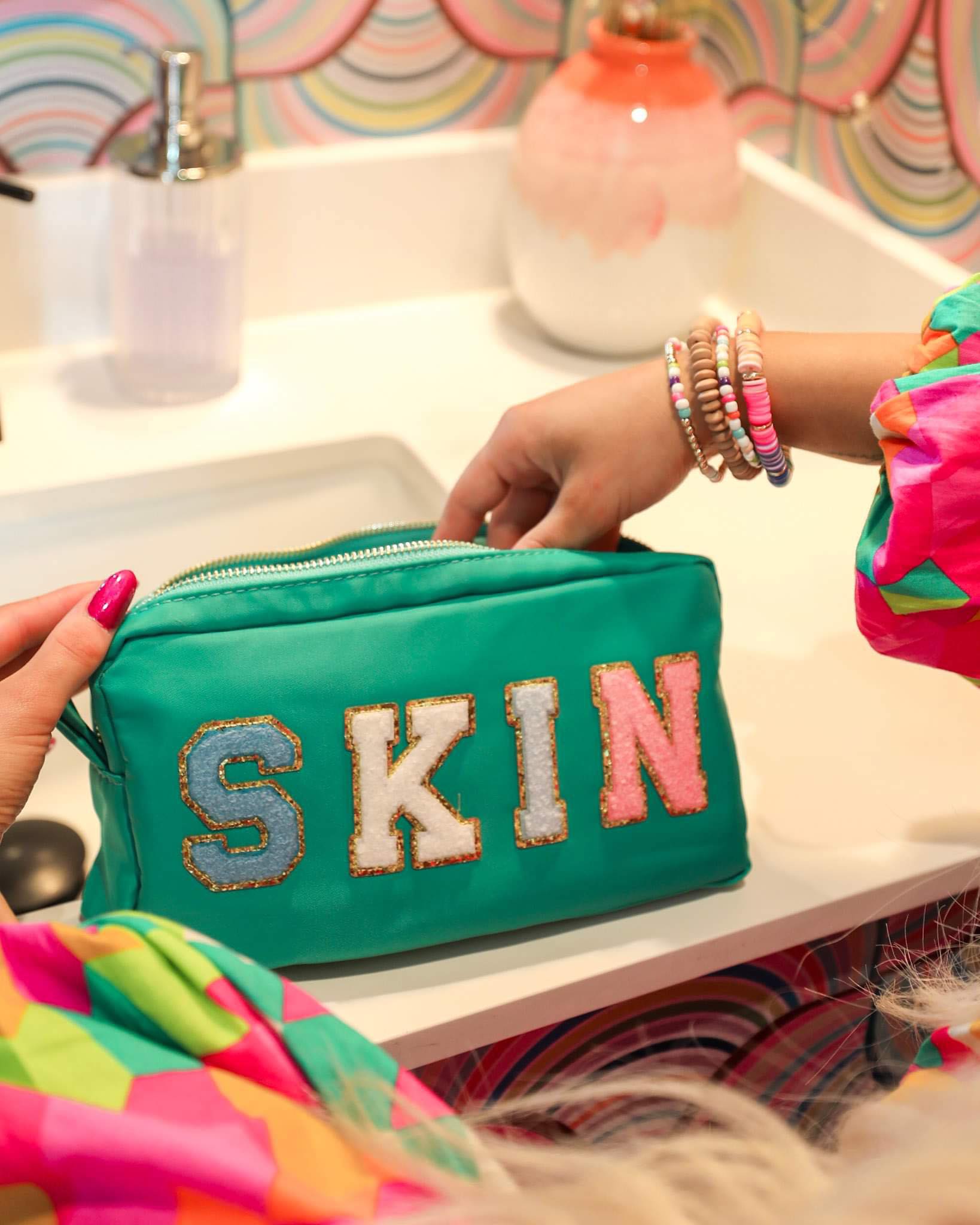 #17 Mint "Skin" Patch Cosmetic Bag - The Lace Cactus