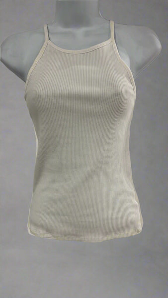 "KC" White Rib Knit Tank Top: Small