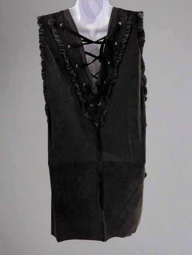 "KC" Plus Black Lace-Up Back Ruffle Tank Top: 3XL