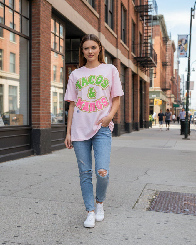 Cream "TACOS & MARGS" Graphic Tee