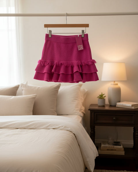 "KC" 'Cake For Dinner' Hot Pink Fringe Knit Skirt: Medium