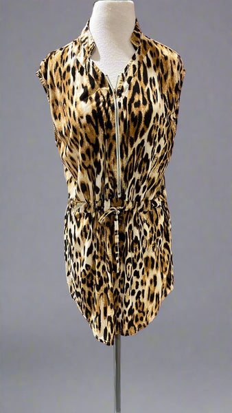 "KC" Animal Print Zip Front Dress: Small