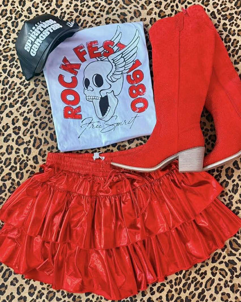 Party Like its Metallic Ruffle Skort-Red