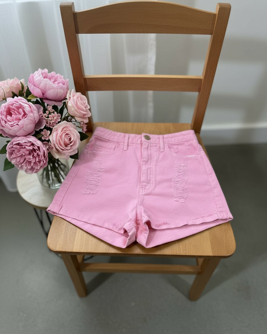 "KC" Mumu Barbie Distressed Pink Denim Shorts: 25