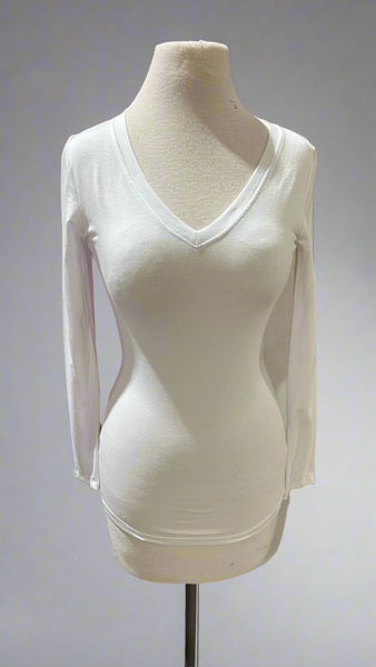 "KC" Heart & Hips White V-neck Longsleeve Top: Small