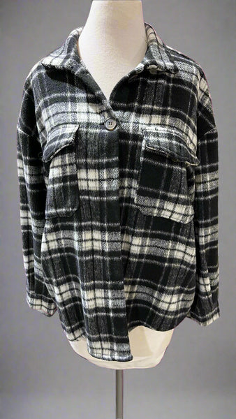 "KC" HYFVE Black & White Plaid Flannel Top: Small