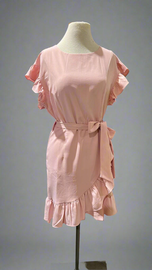 "KC" Ruffled Pink Wrap Dress: Medium