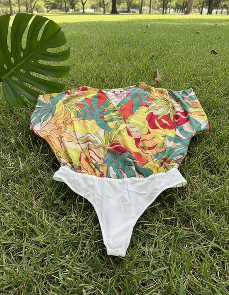 Yellow & Mint Tropical Flowy Bodysuit