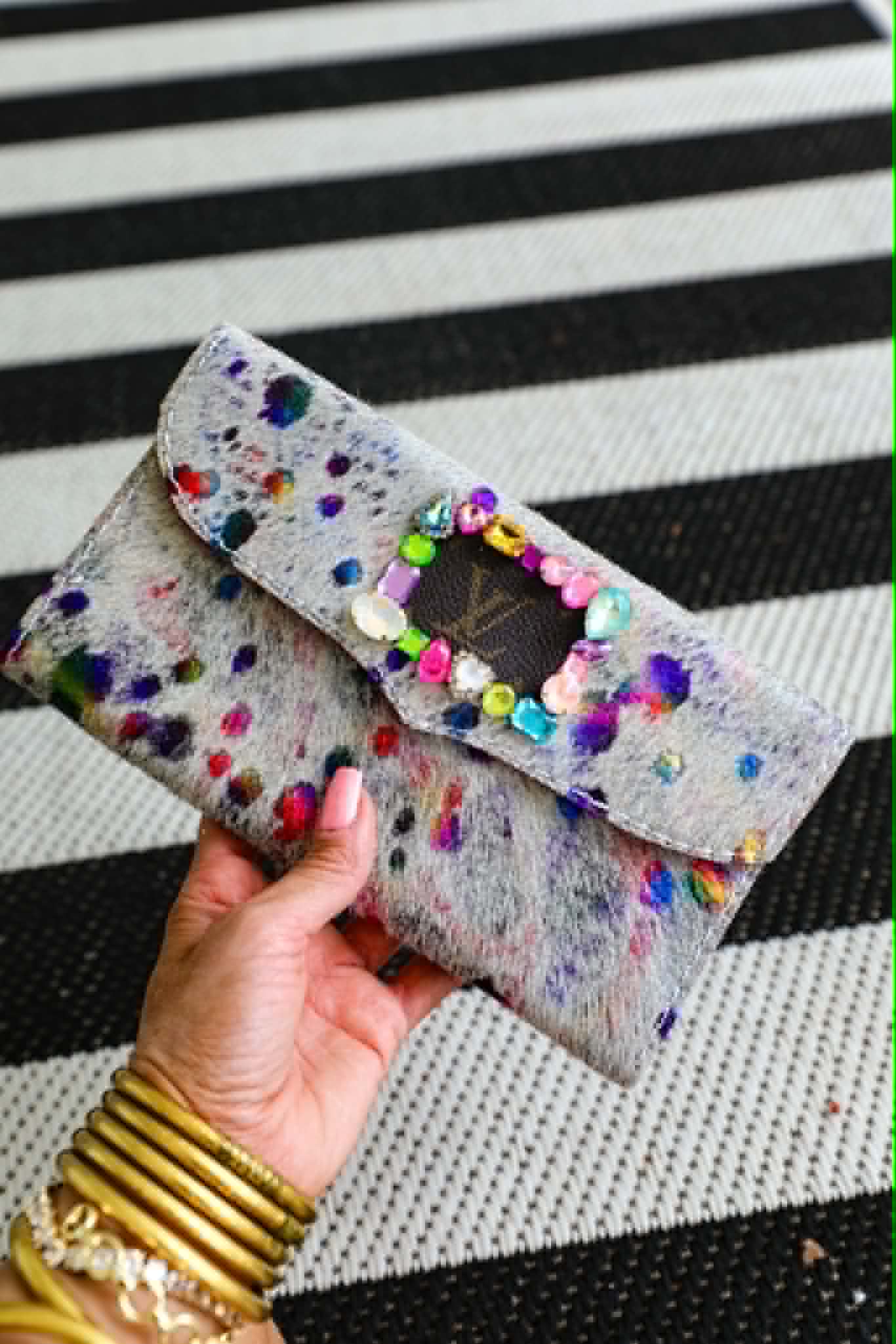 Rainbow + Cowhide Custom "LV" Clutch