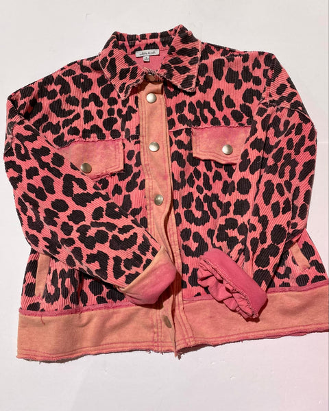 "KC" Leopard Pink Corduroy Jacket Size: SM