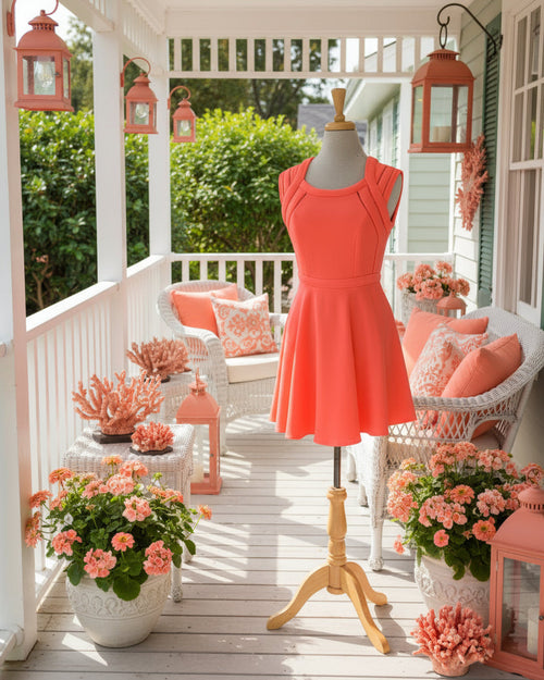 "KC" Coral Sleeveless Structured Dress: 5