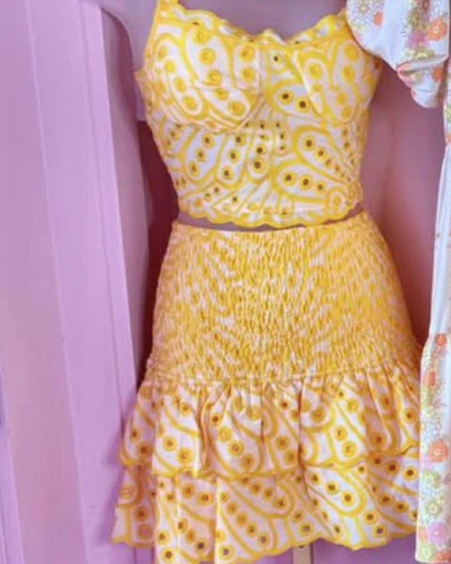 Rosalie Yellow Eyelet Lace Skirt