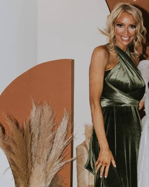 "KC" Olive 2 Piece Shiny Velvet Maxi Dress: Small