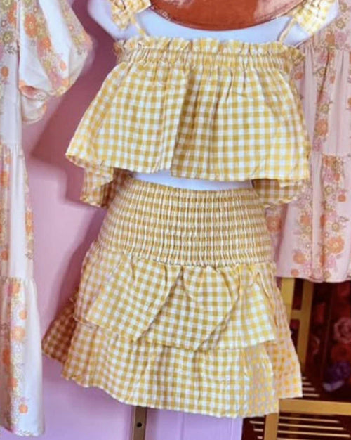 Mable Mustard Gingham Crop & Skirt Set
