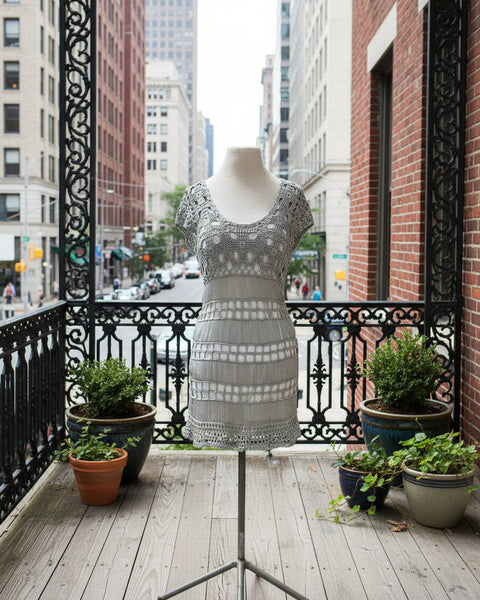 "KC" Grey Crochet Dress With Liner: Small