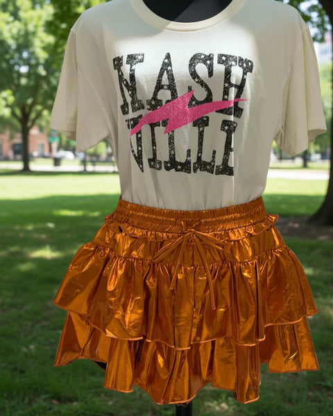 Party Like its Metallic Ruffle Skort-Orange