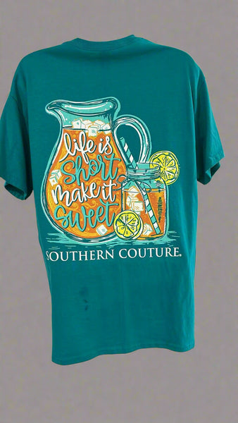 "KC" Teal Souther Couture "Life Is Short" Tee: Medium