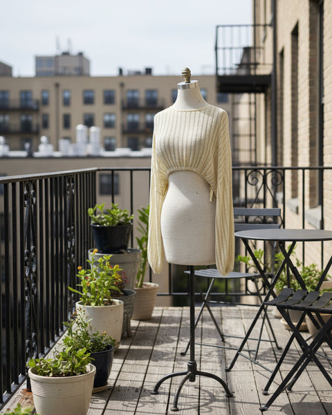 "KC" Oatmeal Textured Draw String Crop Top: Small