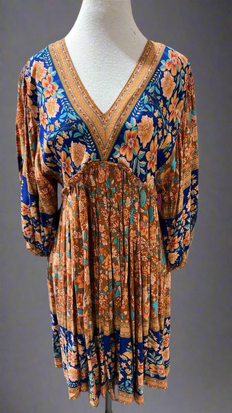 "KC" Royal Blue & Rust Boho Dress: Small