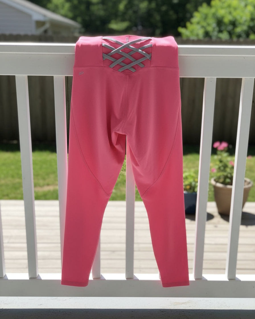 "KC" Peach & Gray Crisscross Fabletics Legging: Small