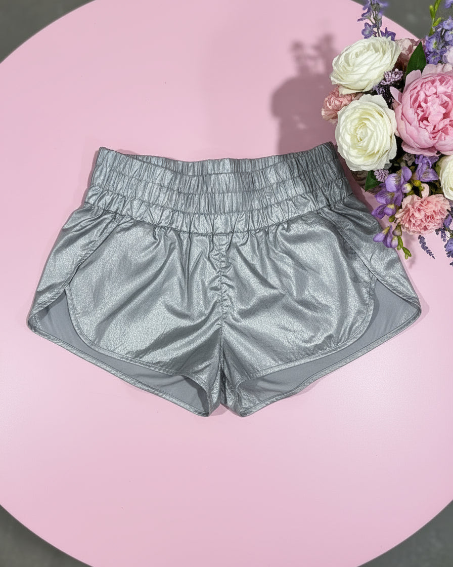 "KC" Silver High Elastic Parachute Shorts: XLarge