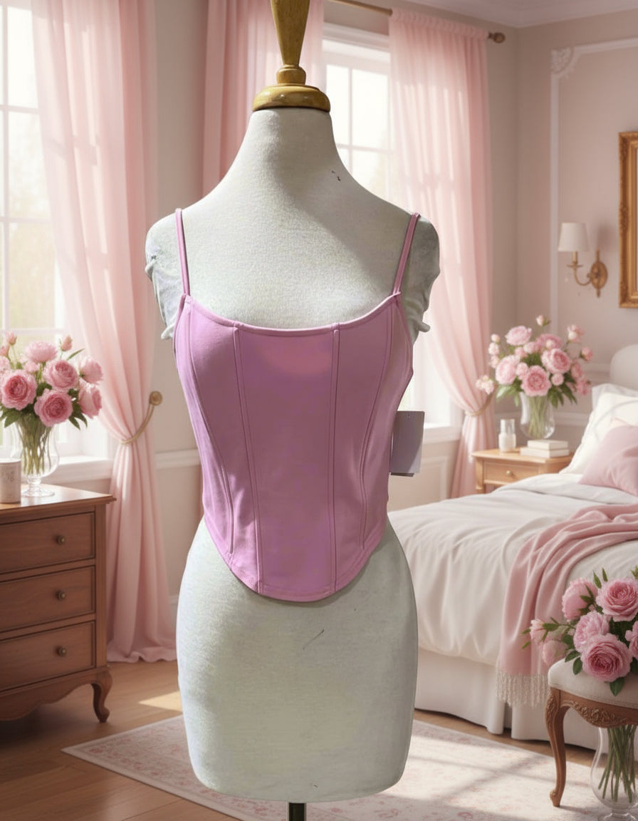 "KC" Pink Frosting Corset Top With Boning Structure: Medium