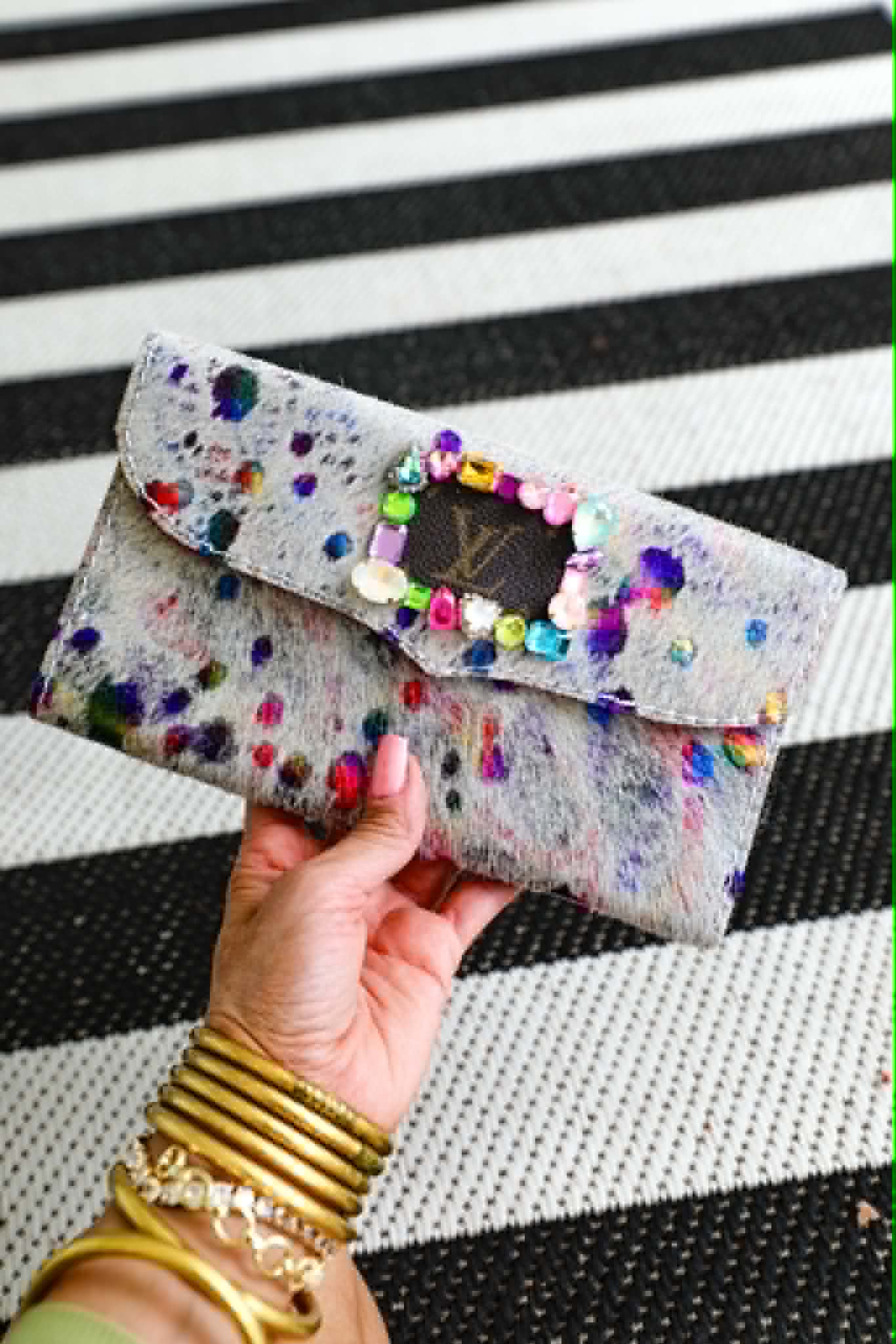 Rainbow + Cowhide Custom "LV" Clutch