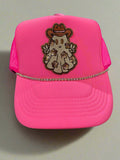 Custom Hot Pink Cowboy Ghost Trucker Hat