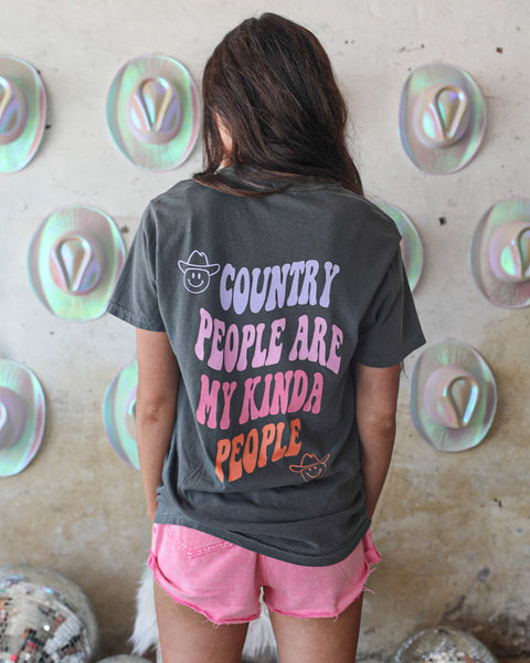 Charcoal “ Country People Are My Kind Of People” Graphic Tee - The Lace Cactus
