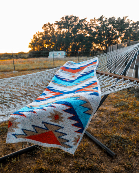 PRE-ORDER Turquoise and Orange Aztec Blanket - The Lace Cactus