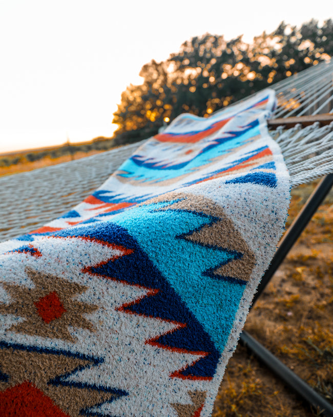 PRE-ORDER Turquoise and Orange Aztec Blanket - The Lace Cactus