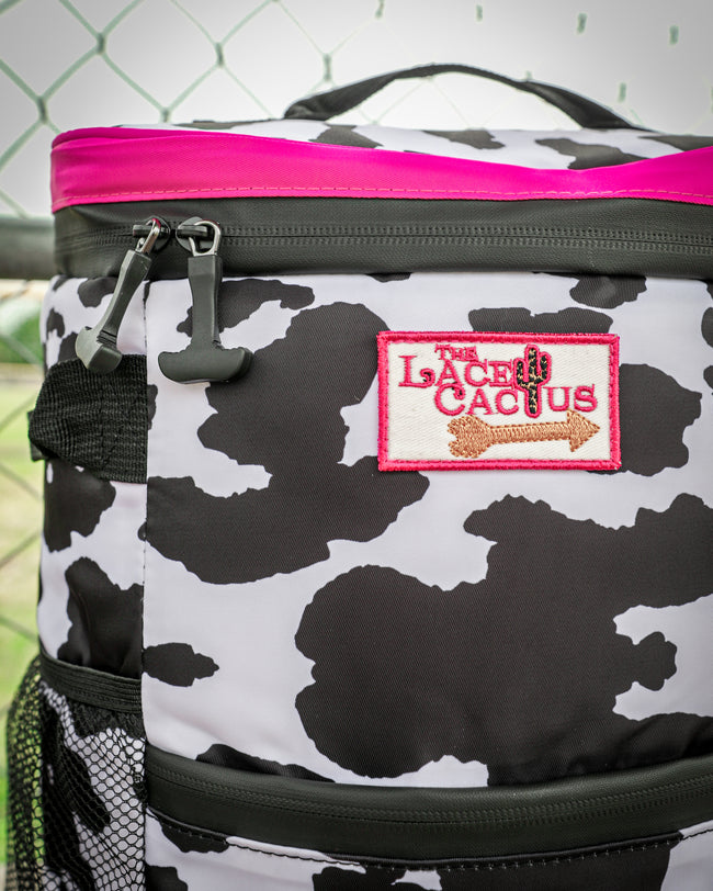 #26 Hot Pink + Cow Print Backpack Cooler Bag - The Lace Cactus