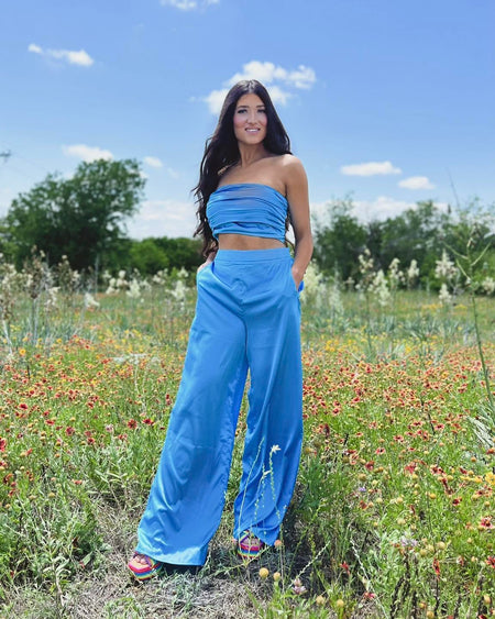 Light Turquoise Flare Pants