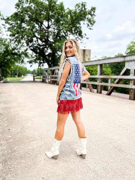 American Flag Distressed Vest - The Lace Cactus