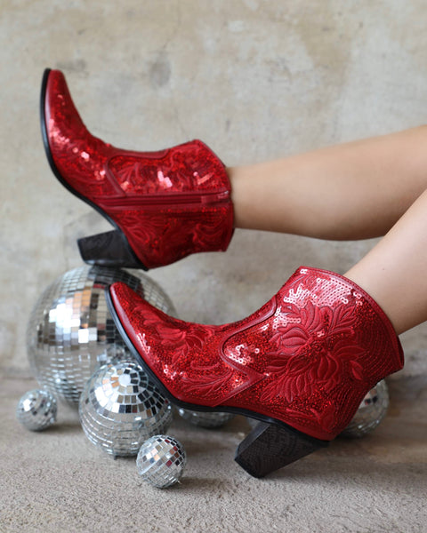 Rangler Red Sequin Booties - The Lace Cactus